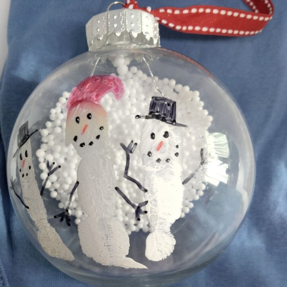 Snowman Snowglobe Christmas Ornament Primitive Cottage Cabin